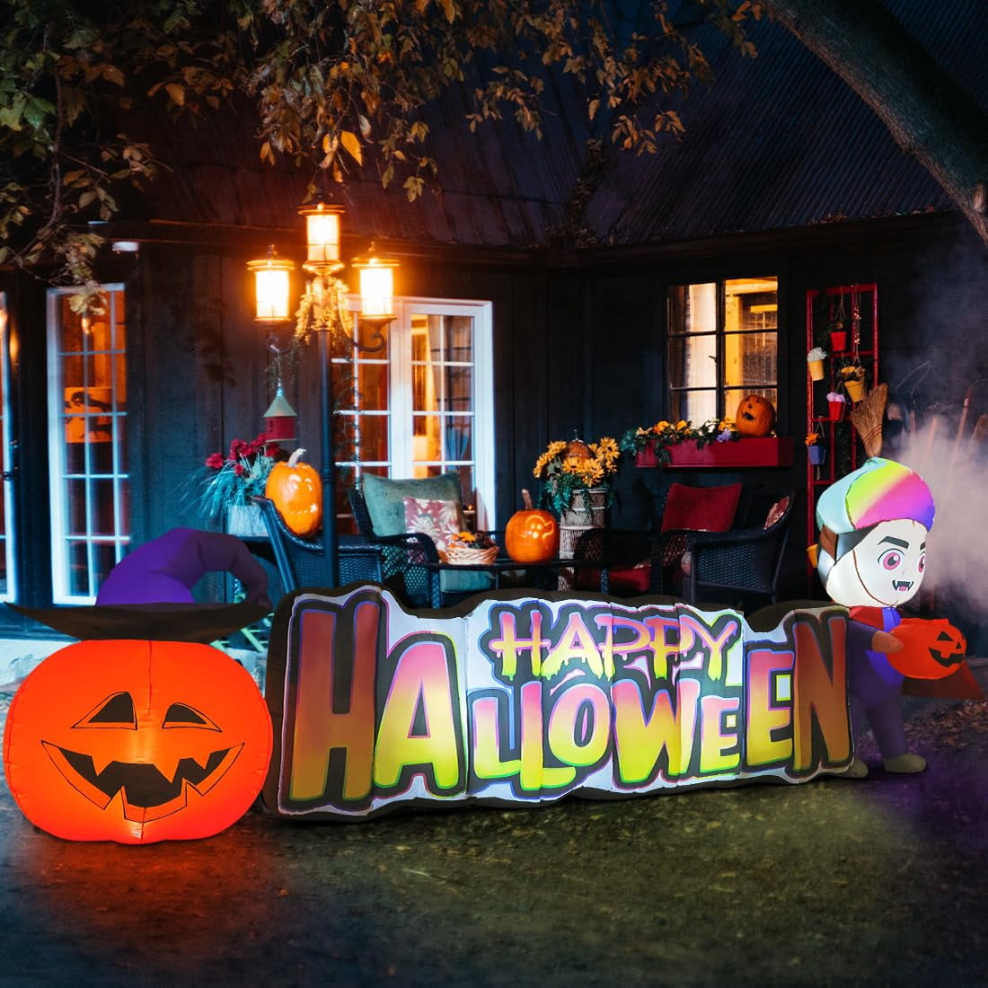Witchwood™ Halloween Inflatables 11.5 FT Long Vampire With Pumpkin, Outdoor Halloween Inflatables Halloween Blow Ups with LED Lights, Funny Halloween Decorations Inflatables for Halloween Holiday Party
