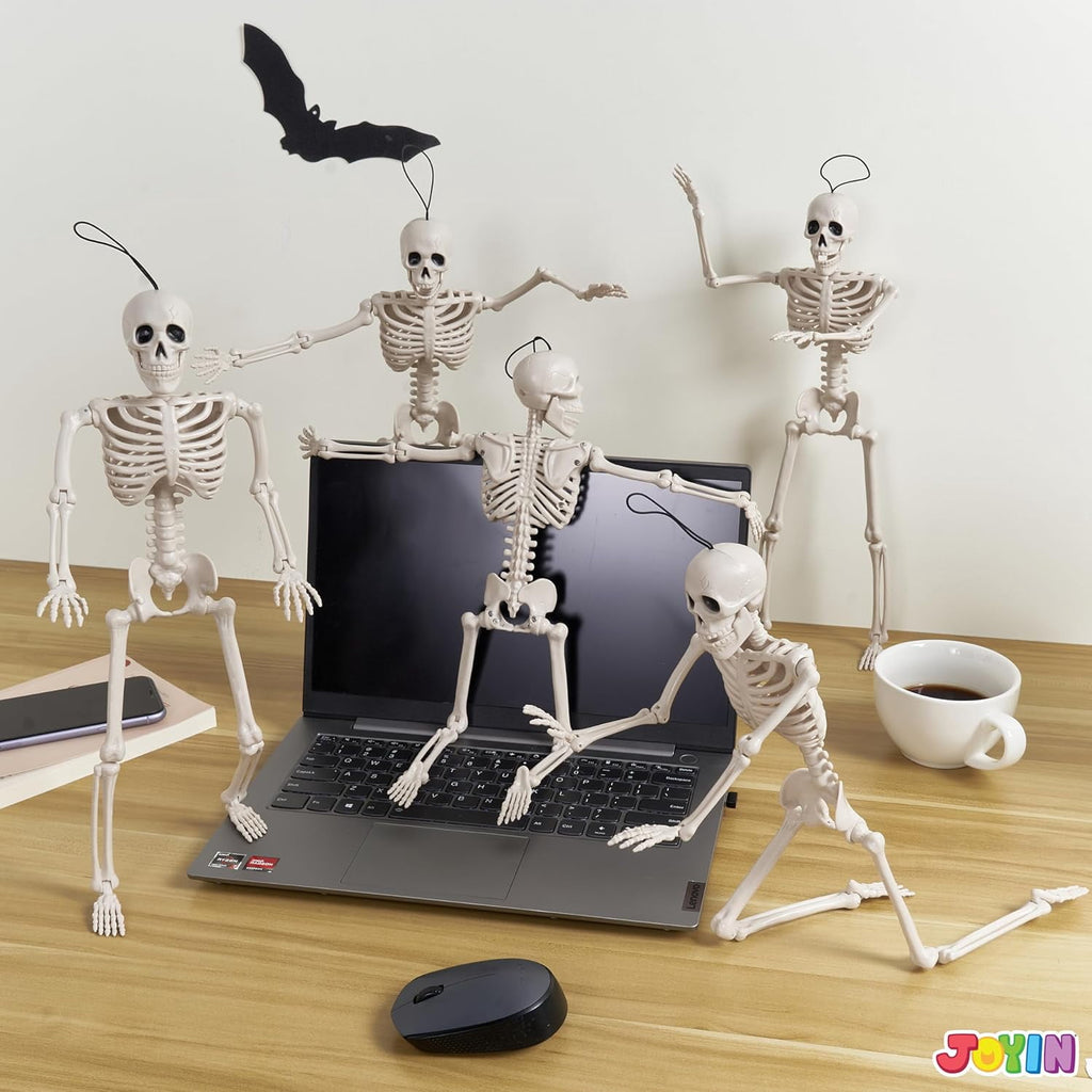 Witchwood™ 5 PCS Posable Halloween Skeleton Decor 16 Inches, Full Body Posable Joints Hanging Skeletons for Halloween Decorations, Graveyard Props, Haunted House Accessories, Spooky Scene Party Favors