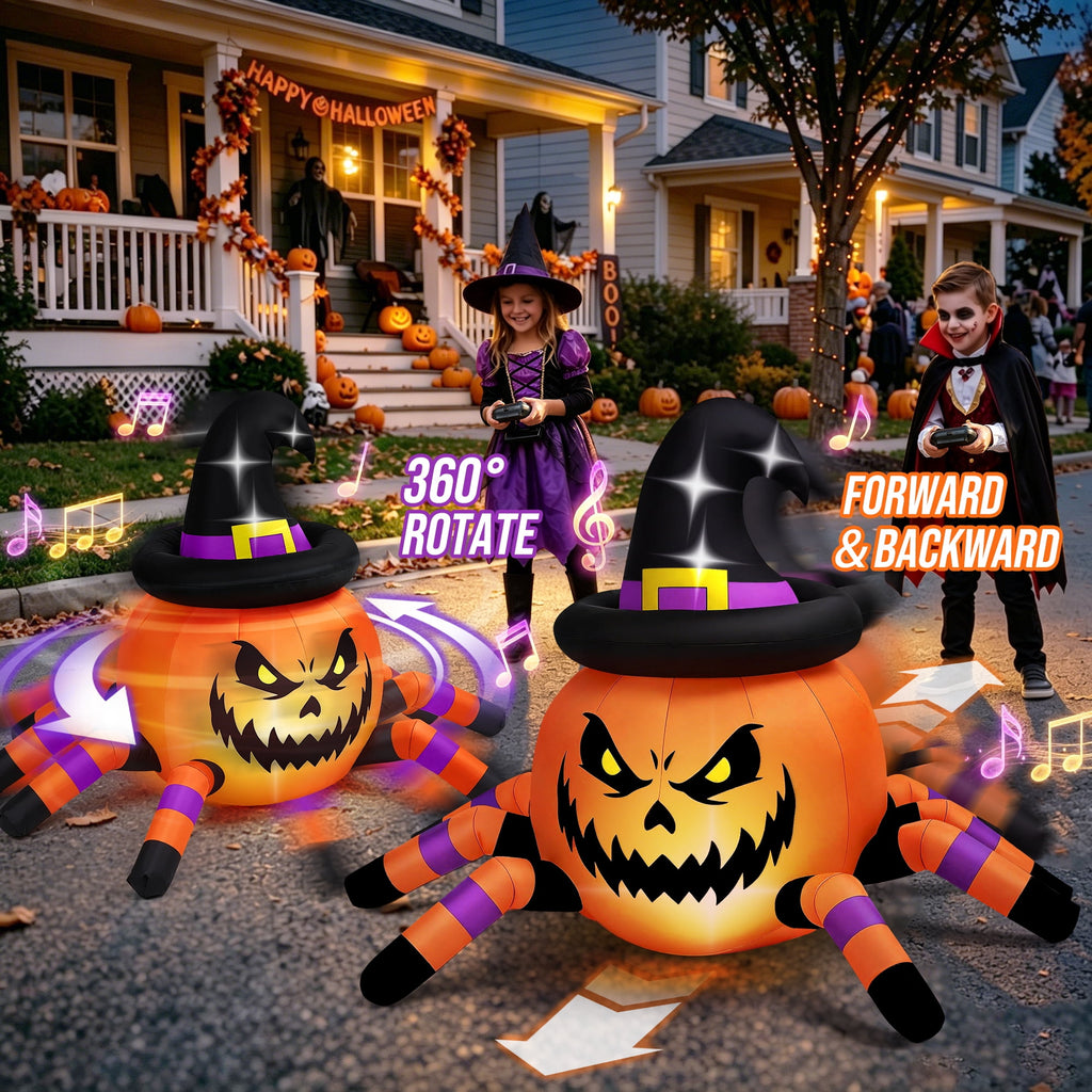 Witchwood™ (2 pack) 2.6ft Remote Control Halloween Inflatable with Music Lights,Pumpkin Spider Car Blow ups Rc Car,Indoor Outdoor Decorations