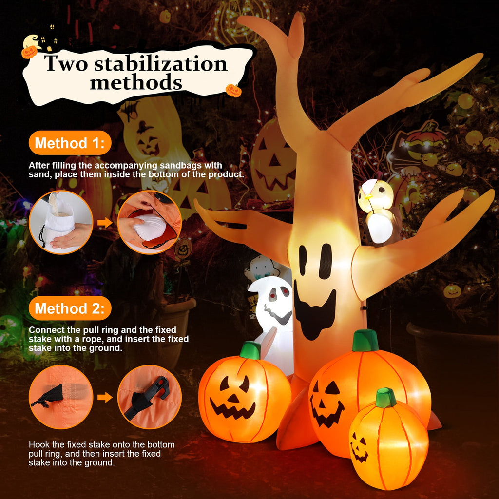 Witchwood™ 8FT Halloween Inflatables Dead Tree,Outdoor Halloween Decorations with Built-in LED Lights,Halloween Blow Up Yard Decorations with Pumpkin,Ghost,and Owl