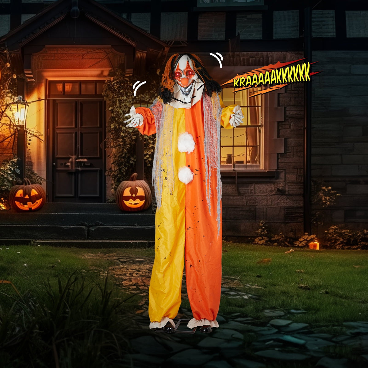 Witchwood™ 8.2 FT Halloween Animatronic Clown Standing Outdoor Halloween Decoration w/ Red Eyes,Scary Sounds