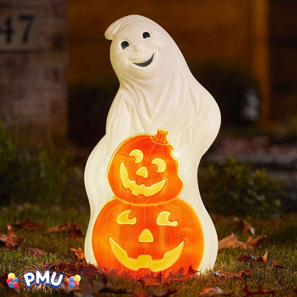 Witchwood™ PMU Halloween Light-Up Ghost Pumpkin Trick or Treat Blow Mold Decorations - Perfect for Halloween, Home, Lawn, Yard, Decor (Indoor and Outdoor)