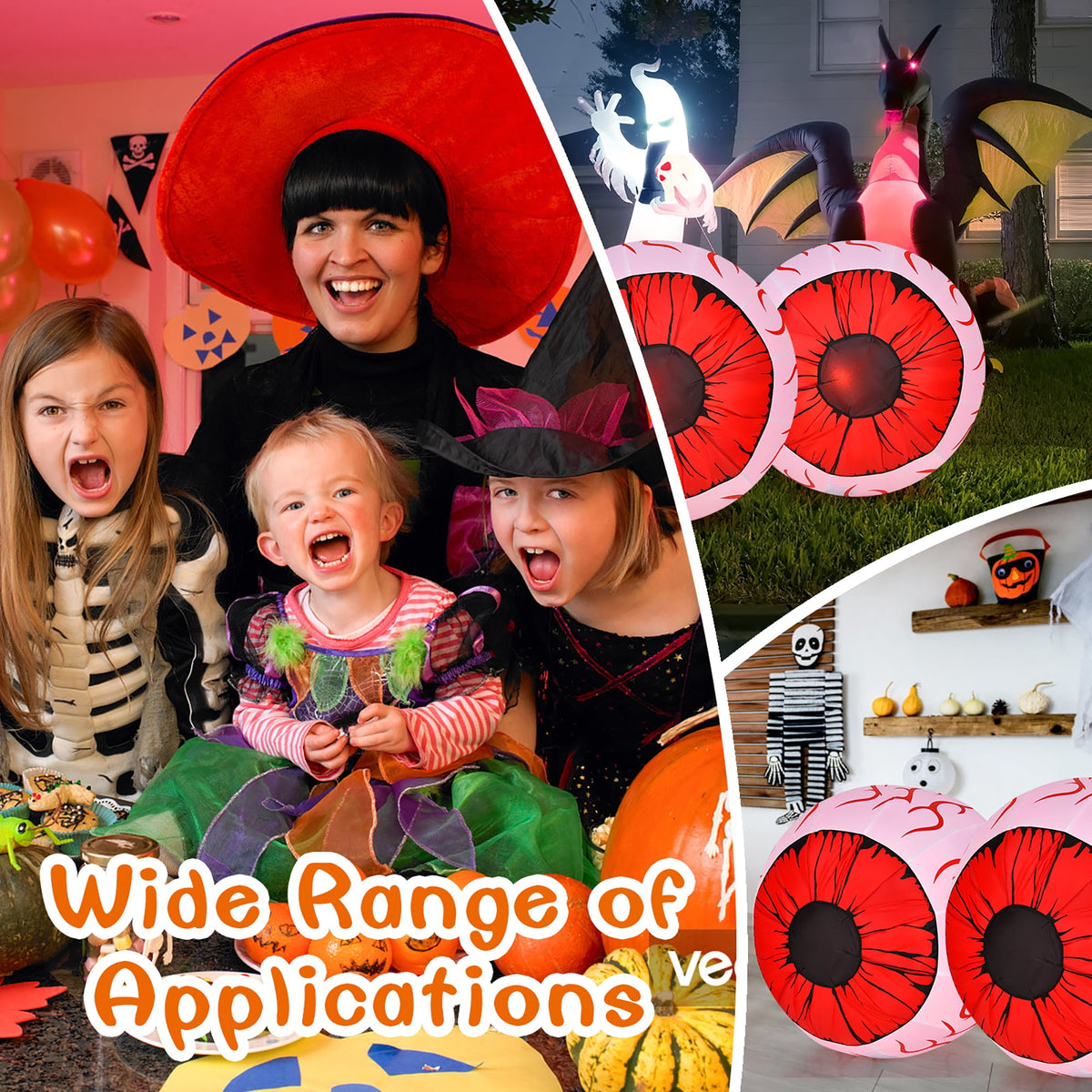 Witchwood™ Costway 2 Pack 3 FT Halloween Inflatable Eyeballs w/ Air Blower & Red LED Lights