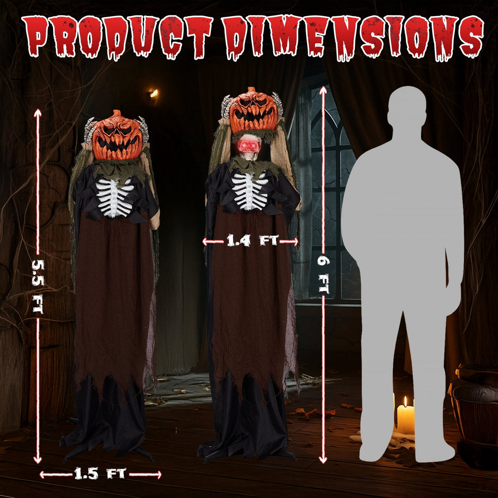 Witchwood™ 6ft Ghost with The Pumpkin Head Halloween Animated Animatronic Decoration w/ Pre-Recorded Screaming