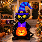 Witchwood™ Toiyjofe 6ft Halloween Inflatable Black Cat with Jack-o'-Lantern & LED Lights, Trick-or-Treat Yard Decoration with Witch Hat for Outdoor Lawn & Porch
