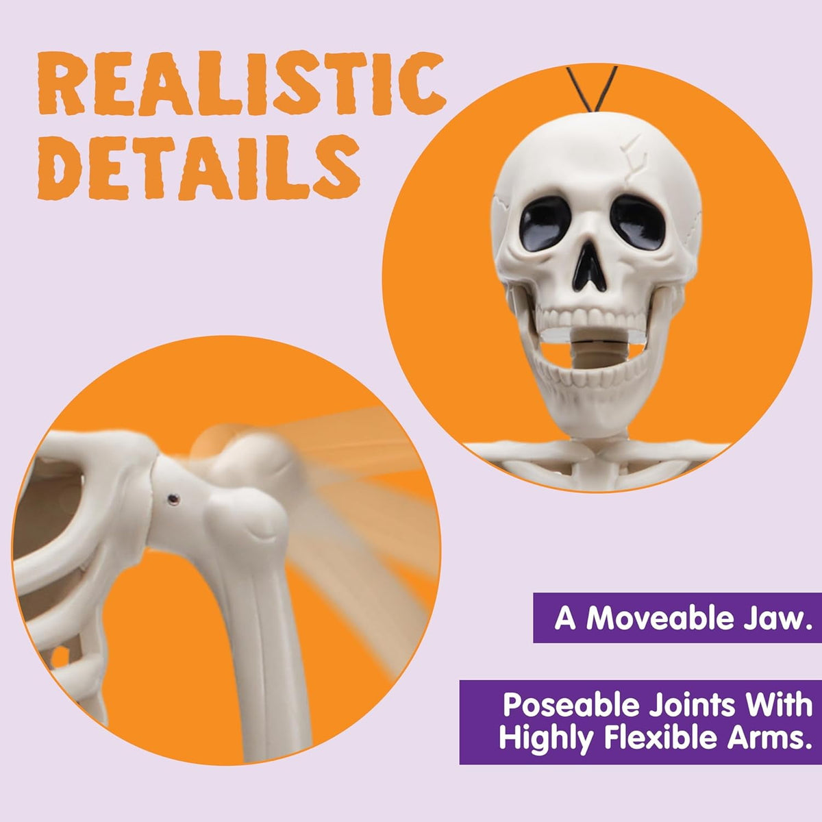 Witchwood™ 5 PCS Posable Halloween Skeleton Decor 16 Inches, Full Body Posable Joints Hanging Skeletons for Halloween Decorations, Graveyard Props, Haunted House Accessories, Spooky Scene Party Favors