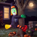 Witchwood™ 4 FT Halloween Inflatables Witch Crashing Into Tree,LED Lighted Blow Up Yard Decoration for Outdoor Garden Lawn Party Decor