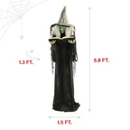 Witchwood™ 5.5 ft Poseable Witch with Spell Book, Lights and Sound, Indoor/Covered Outdoor Halloween Decoration, HHWITCH-9FLS