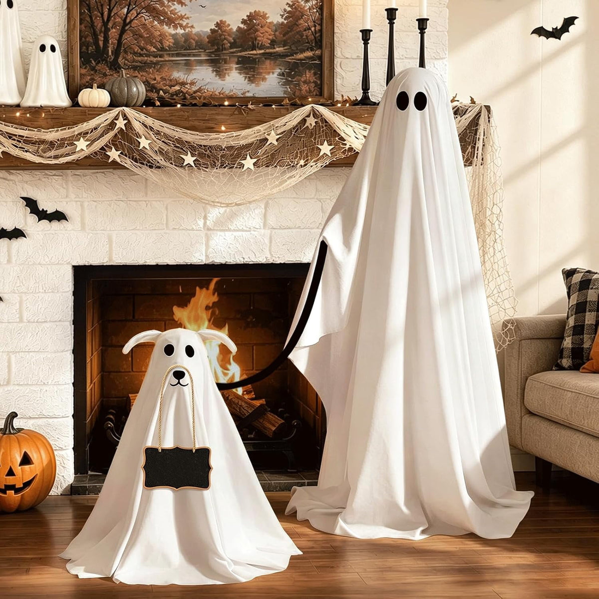 Witchwood™ Clearance Outdoor Halloween Decorations 2 Pack Spooky Ghost Dog Light-Up Freestanding Swinging Ghost for Front Door Porch Yard Lawn Home Party