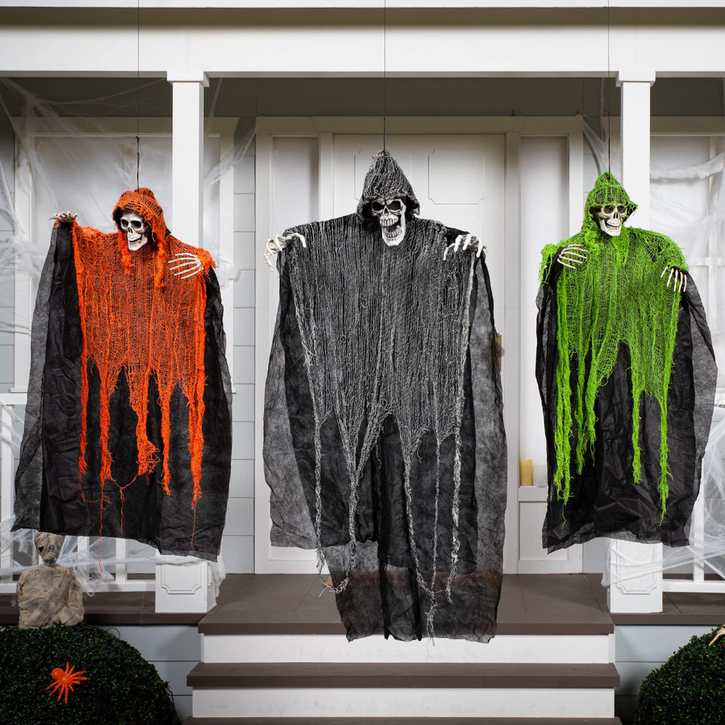 Witchwood™ 3 Pack Halloween Hanging Ghosts,Scary Skeleton Ghosts Grim Reapers Decorations for Halloween Indoor Outdoor Yard Home Decorations