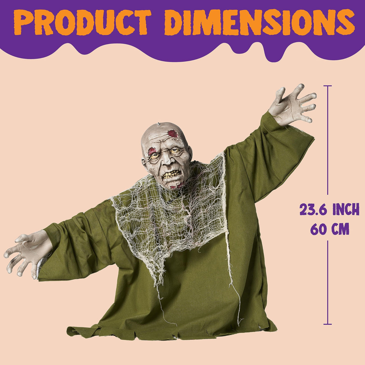 Witchwood™ Halloween Groundbreaker Animated Halloween Decorations Zombie with Crawling Creepy Animatronic Decorations with Movable Arms,Outdoor Scary Halloween Yard Decorations