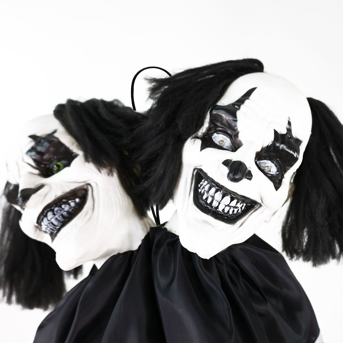 Witchwood™ Lifesize 5.5 ft Animatronic Two-Headed Clown with Lights and Sound, Indoor/Outdoor Halloween Decoration, HHCLOWN-37FLSA