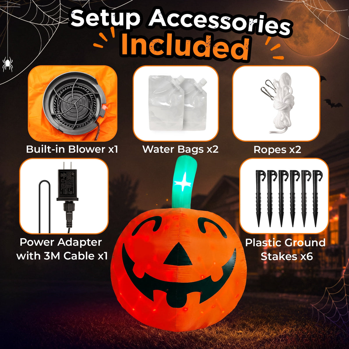 Witchwood™ 10ft Halloween Inflatable Pumpkin Decoration with Built-in LED Lights, Outdoor Yard Blow up for Halloween Party, Yard, Garden, Lawn
