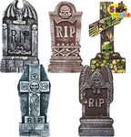 Witchwood™ 17" Halloween 5 Pack Tombstone Decorations, Foam RIP Graveyard Signs Cemetery Headstones Scary Outdoor Indoor Halloween Decor with 12 Metal Stakes for Easy Set Up, Waterproof for Garden Lawn