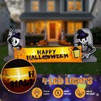 Witchwood™ 9.6FT Halloween Inflatable Skeleton Tombstone Banner, Built-in 4 White LED Lights, Quick Inflation for Yard/Patio/Party