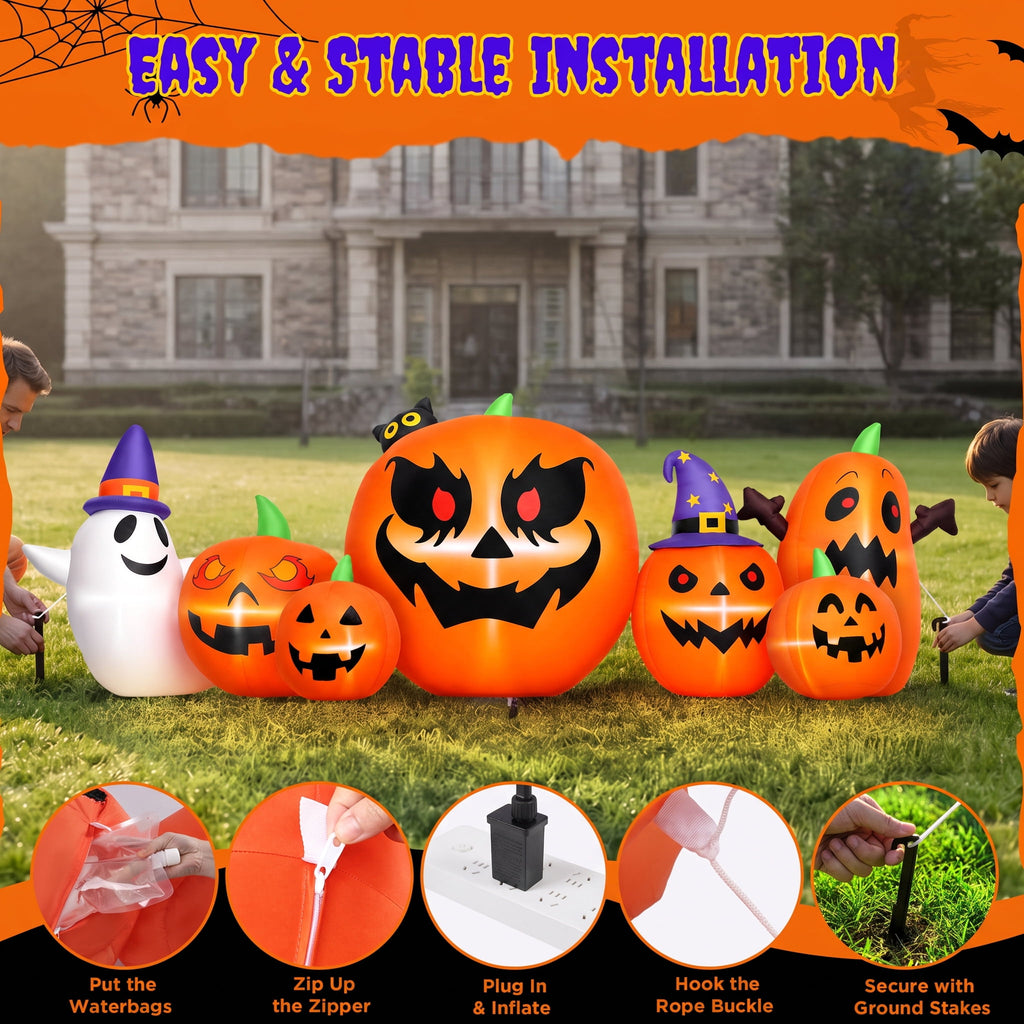 Witchwood™ 7.9FT Halloween Inflatable Pumpkin Ghost with Lights, Halloween Blow Ups Outdoor Decoration for Home Party