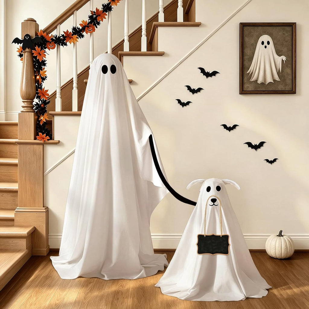 Witchwood™ Clearance Outdoor Halloween Decorations 2 Pack Spooky Ghost Dog Light-Up Freestanding Swinging Ghost for Front Door Porch Yard Lawn Home Party