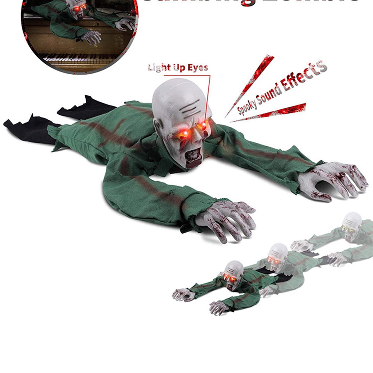 Witchwood™ Halloween Animated Decorations, Outdoor Crawling Zombie with Horror Sound & Glowing Eyes, Zombie Ground breaker Ghost for Graveyard, Lawn, Haunted House Prop Decor