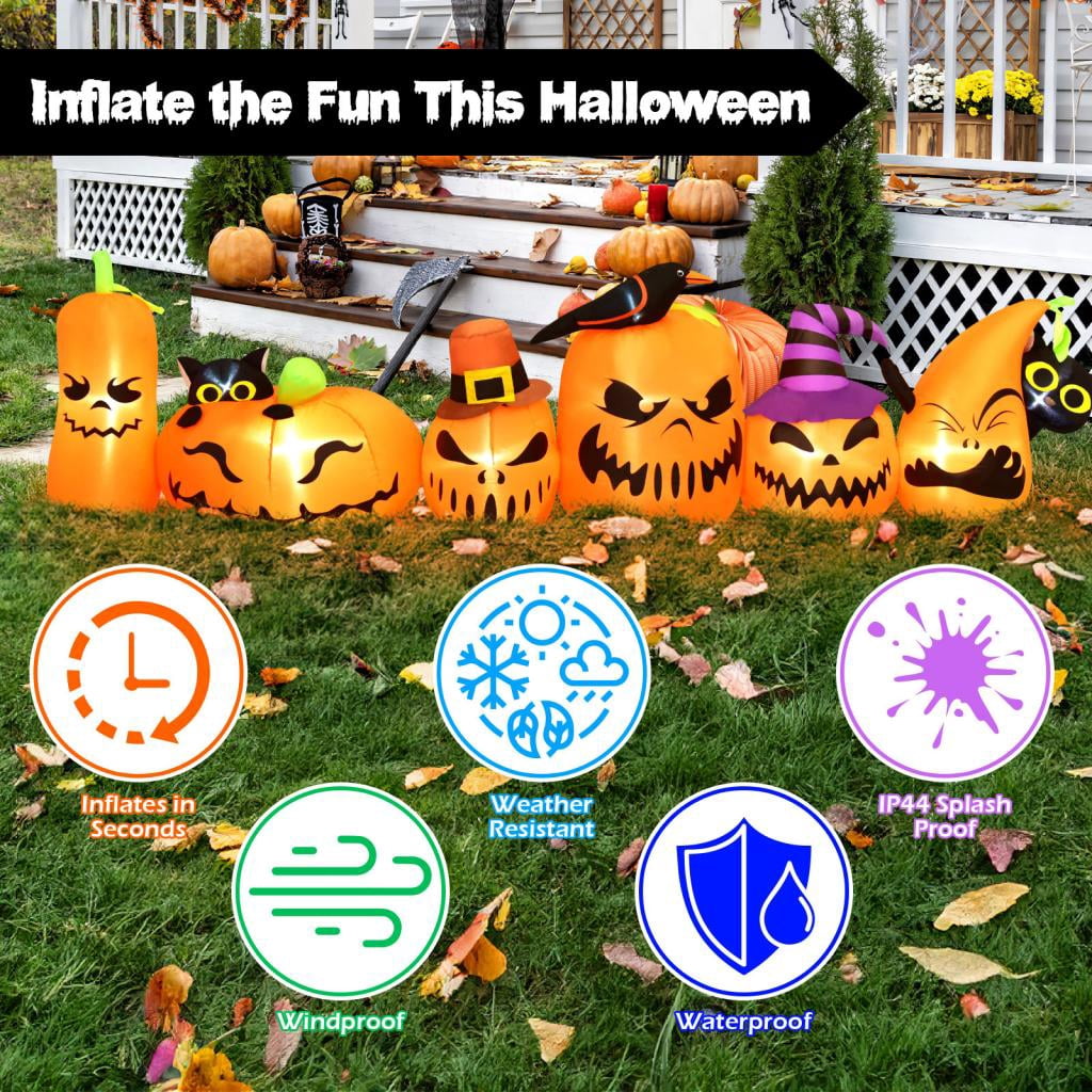 Witchwood™ 7 Ft Halloween Inflatables Pumpkin Outdoor Decoration Build-in LED Lights Blow Up for Outdoor, Yard, Indoor, Grden, Lawn Decoration, Orange