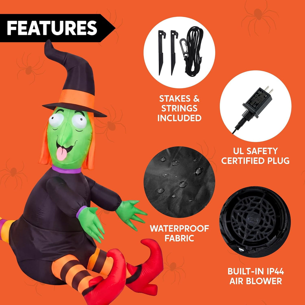 Witchwood™ 4 FT Halloween Inflatables Witch Crashing Into Tree,LED Lighted Blow Up Yard Decoration for Outdoor Garden Lawn Party Decor