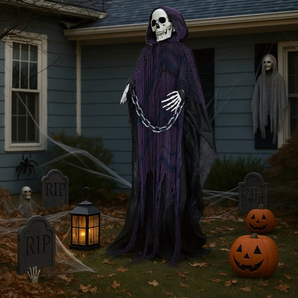 Witchwood™ 6ft Life-Size Halloween Animatronic Grim Reaper - Sound-Activated, 1-Minute Assembly for Yard/Haunted House/Party