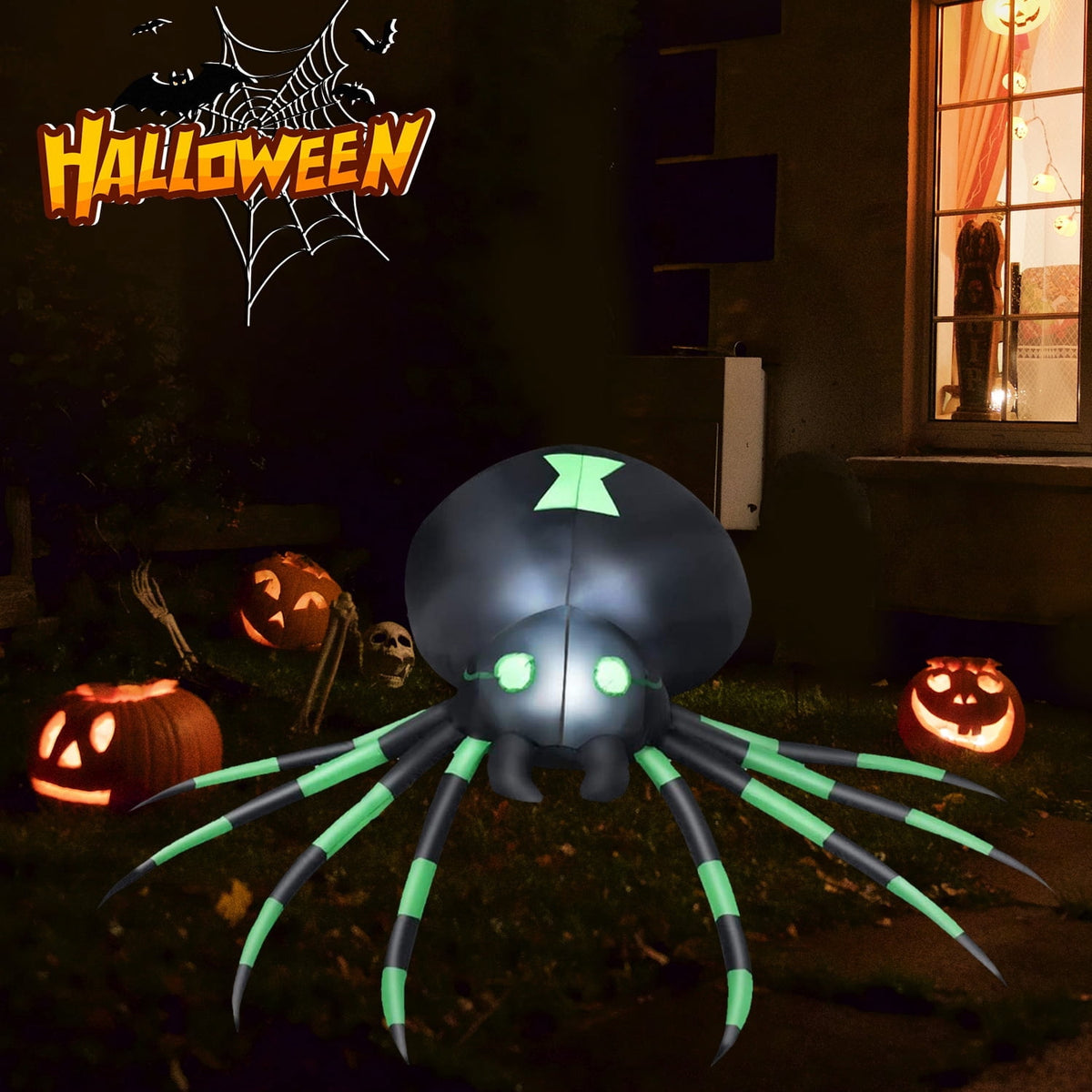 Witchwood™ 7.2FT Halloween Inflatable Spider Outdoor Decoration, Blow Up Spider with LED Light Decor, Inflatable Holiday Yard Lawn Garden Decorations for Indoor Outdoor