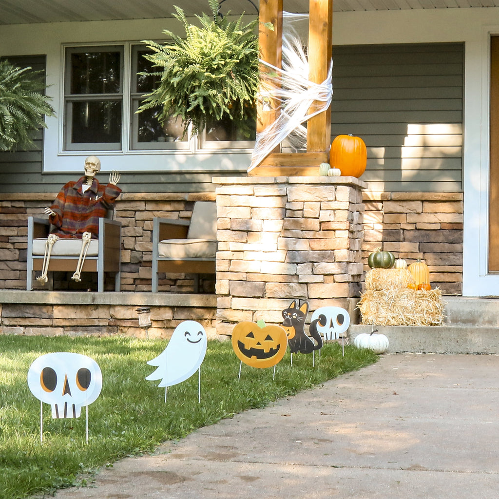 Witchwood™ Big Dot of Happiness Jack-O'-Lantern Halloween - Black Cat Ghost Skull & Witch Hat Lawn Decor - Outdoor Kids Halloween Party Yard Decorations - 10 Pc