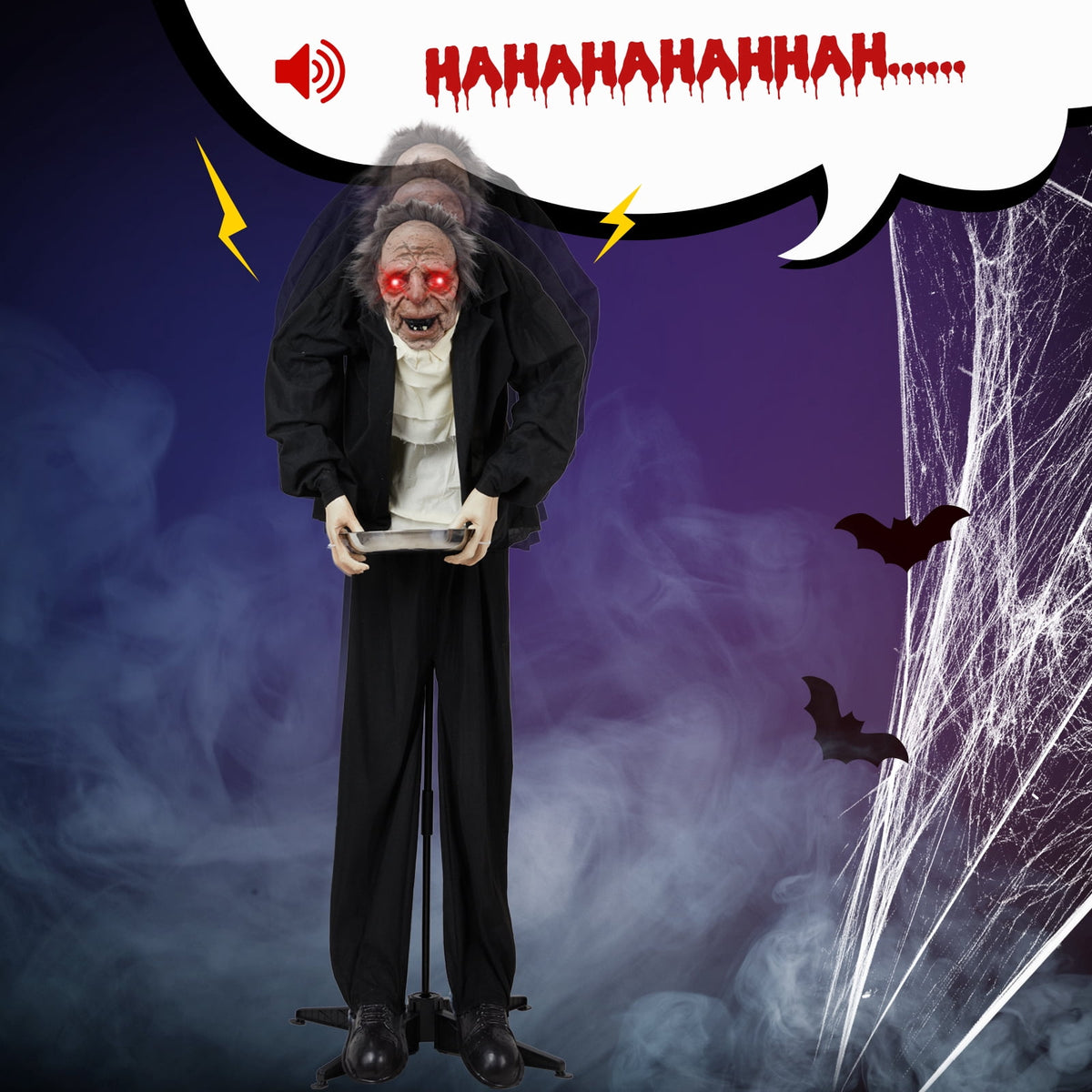 Witchwood™ 5ft Waiter Animated Halloween Decoration Creepy Halloween Animatronics Waiters w/ Pre-Recorded Screaming