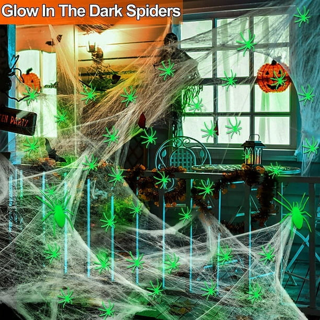 Witchwood™ JoyX Giant Halloween Spider Web Decoration Set, 23 ft Huge Web with 50" Large Spider, LED Light, and Glow in The Dark Spiders for Outdoor Yard Decor