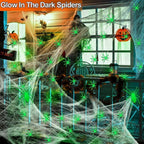Witchwood™ JoyX Giant Halloween Spider Web Decoration Set, 23 ft Huge Web with 50" Large Spider, LED Light, and Glow in The Dark Spiders for Outdoor Yard Decor