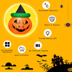 Witchwood™ Patiojoy Halloween Decoration 4 Ft Blow-up Inflatable Pumpkin With Witch Hat LED Bulbs Yard