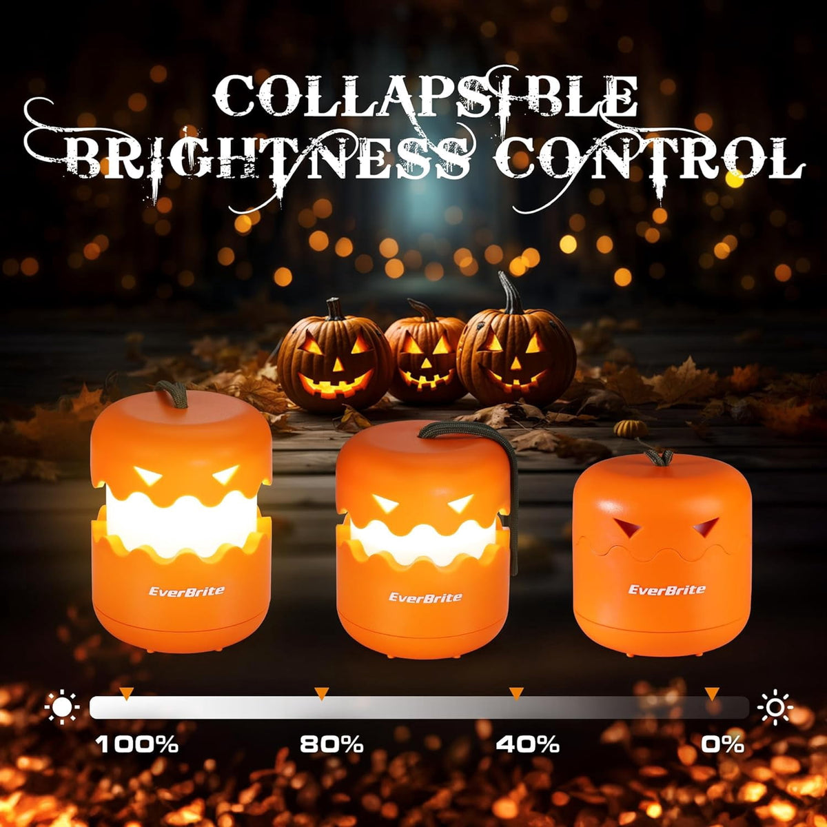 Witchwood™ EverBrite 3-Pack Halloween Pumpkin Lantern, Collapsible Jack O Lantern Pumpkins with Lanyard, Halloween Party Favors, Light up Pumpkin Outdoor for Halloween Party Decoration, Battery Included