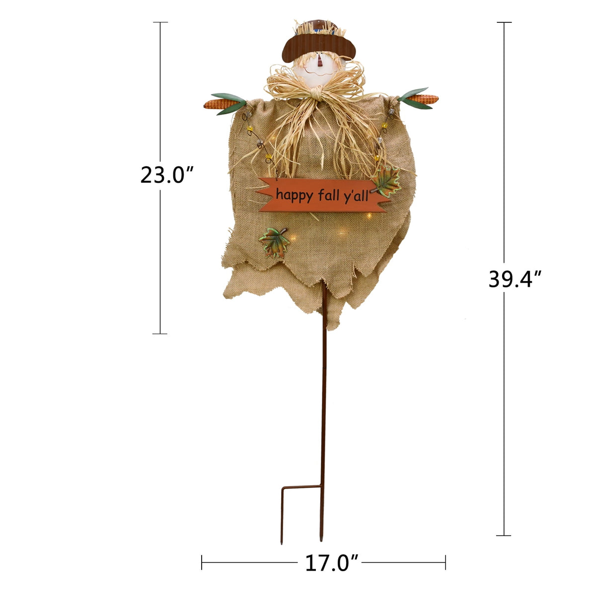 Witchwood™ Fall Scarecrow Yard Stake with LED Lights Happy Fall Ya'll Scarecrow Garden Stake Autumn Harvest Halloween Thanksgiving Outdoor Yard Decorations