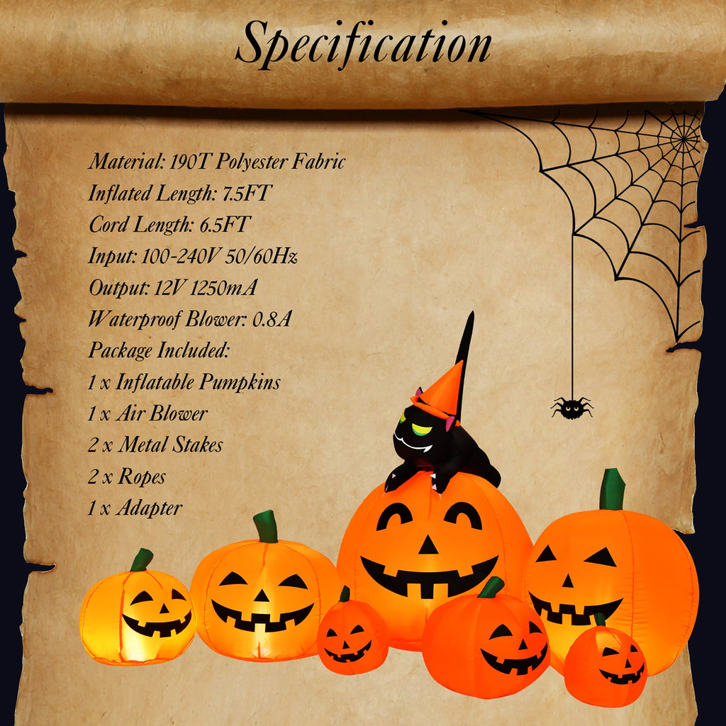 Witchwood™ Costway 7.5' Halloween Inflatable 7 Pumpkins Patch W/LED Light Outdoor Garden Decoration
