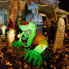 Witchwood™ 5.7FT Inflatable Halloween Inflatable Crawling Green Ghost with Tombstone Built-in LED Lights Inflatable LED Lights Blow Up Yard Decoration
