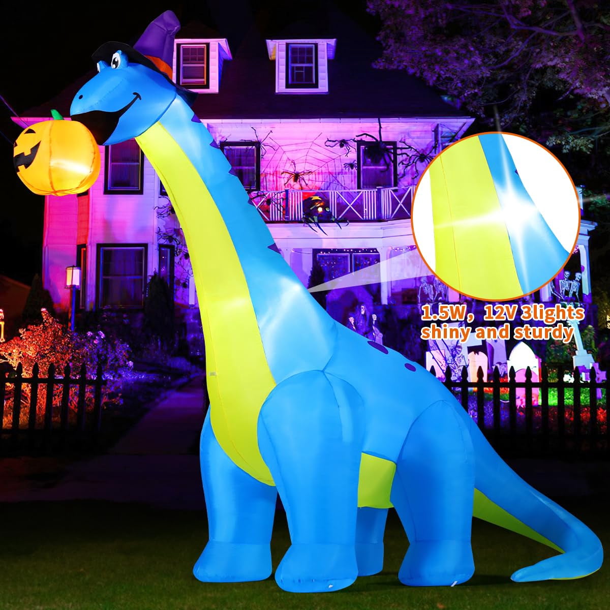 Witchwood™ COMIN Halloween Inflatables 10 FT Tall Dinosaurs Eating Pumpkin Blow Up Yard Decoration with Built-in LED for Yard Garden Party Lawn