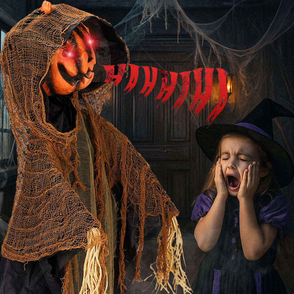 Witchwood™ 6ft Pumpkin Man Animated Animatronic Decoration Creepy Halloween w/ Classic Cape Creepy Cloaked Jack-o'-Lantern for Porch & Yard