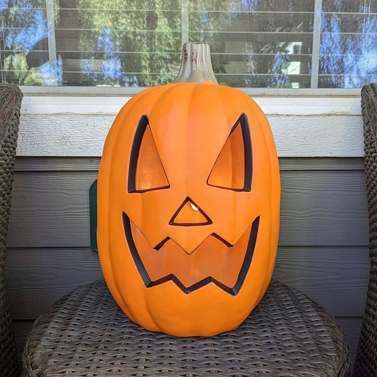 Witchwood™ 16in Pre-lit Halloween Pumpkin Jack O' Lantern with Bulbs for Porch, Front Door, Fireplace, Outdoor Decor
