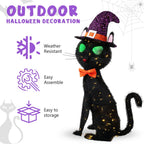 Witchwood™ MARACOL 3.5FT Black Cat Halloween Decor, Animated Eyes Scary Halloween Cat Decor with Witch Hat, Light-Up Black Cat with 125 LED for Outdoor Indoor Yard Porch Lawn Garden