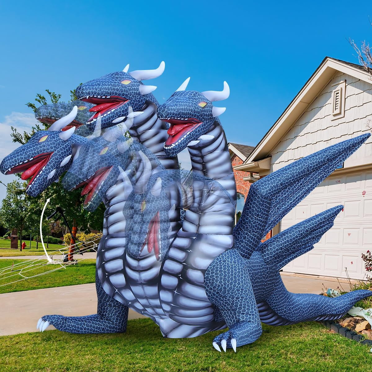Witchwood™ COMIN 15.6 FT Long Animated Halloween Inflatables Outdoor Decorations Black Hydra Dragon - Giant Yard Blow Up Decoration Built-in LED Lights for Halloween Party Yard Lawn Garden Patio Decor