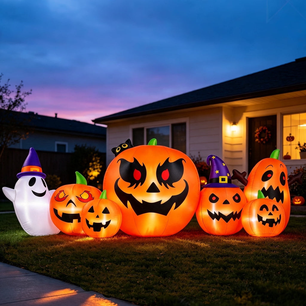 Witchwood™ 7.9FT Halloween Inflatable Pumpkin Ghost with Lights, Halloween Blow Ups Outdoor Decoration for Home Party
