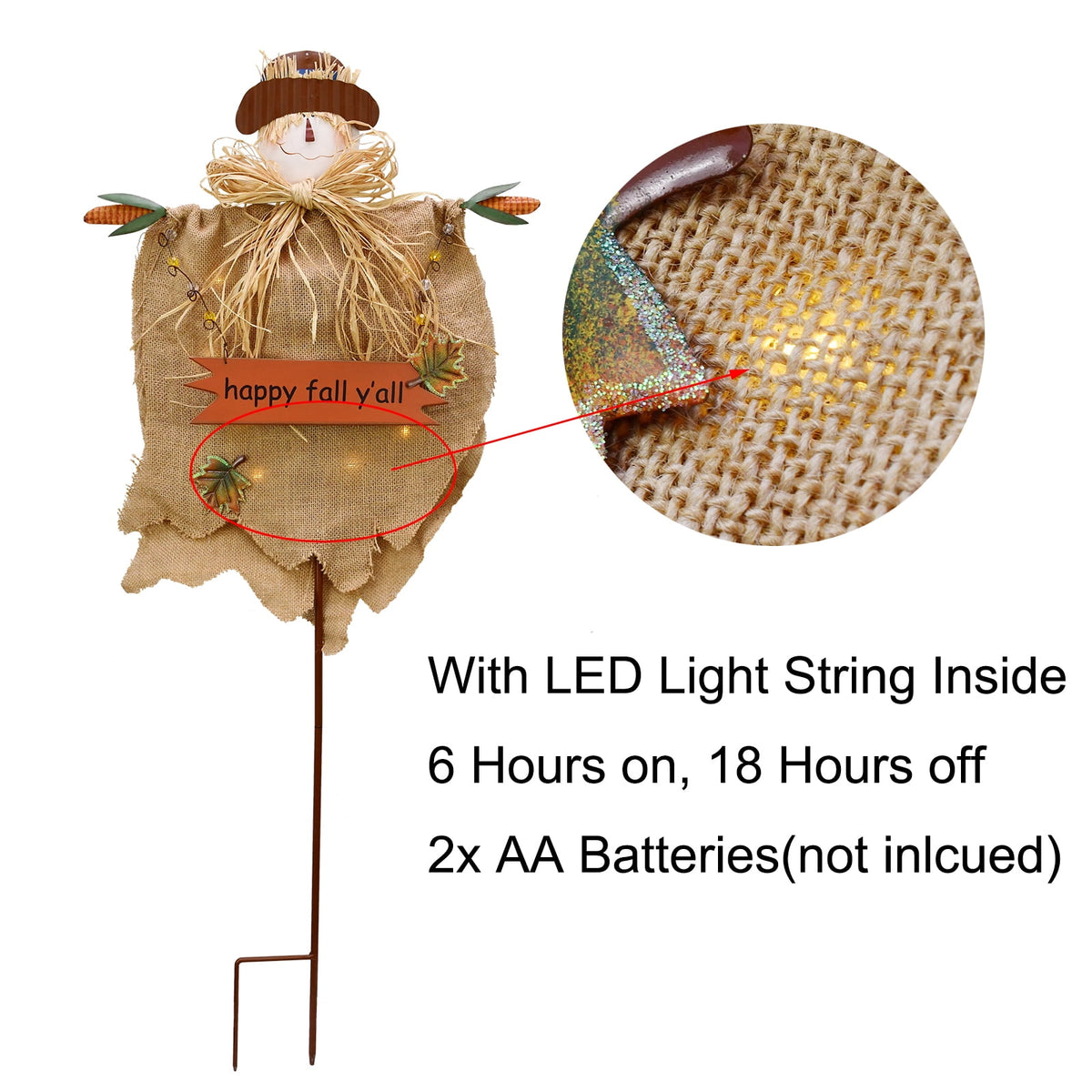 Witchwood™ Fall Scarecrow Yard Stake with LED Lights Happy Fall Ya'll Scarecrow Garden Stake Autumn Harvest Halloween Thanksgiving Outdoor Yard Decorations
