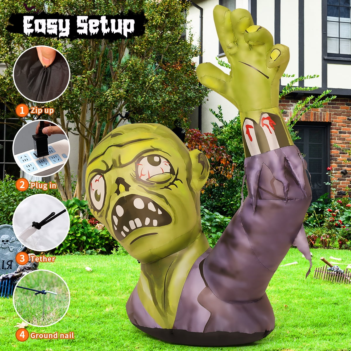 Witchwood™ Halloween Inflatable 5 FT Zombie Inflatable Shaking Hands, Zombie Inflatable Halloween Decorations Scary Halloween Blow Ups with LED Lights, Halloween Inflatables Clearance for Holiday/Party