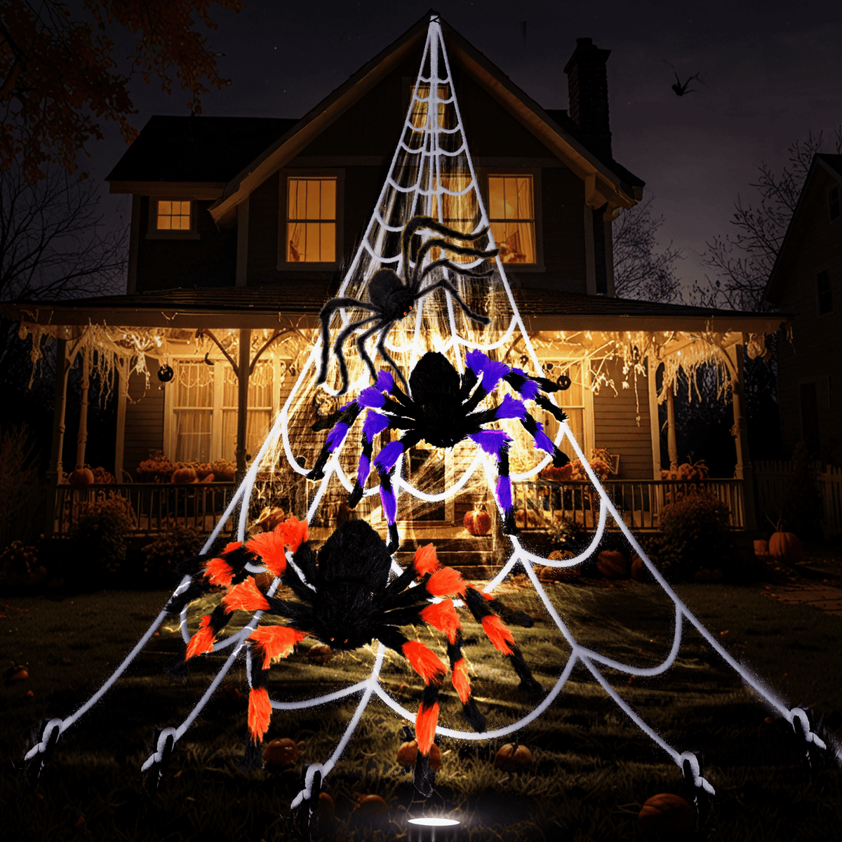 Witchwood™ JoyX Giant Halloween Spider Web Decoration Set, 23 ft Huge Web with 50" Large Spider, LED Light, and Glow in The Dark Spiders for Outdoor Yard Decor