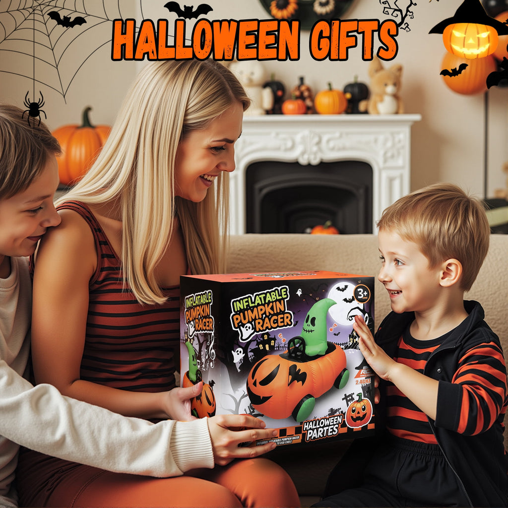 Witchwood™ (2 pack) 2.6ft Halloween Inflatable with Music and Lights,Remote Control Pumpkin Ghost Car,Blow ups Rc Car,Indoor Outdoor,Orange Green