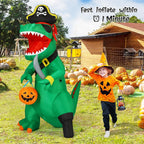 Witchwood™ 7FT Outdoor Halloween Decorations Halloween Dinosaur Inflatable, Halloween Inflatables Blow up Dinosaur, Green Pirate Dino Halloween Decorations Dinosaur Halloween Inflatable for Holiday/Party