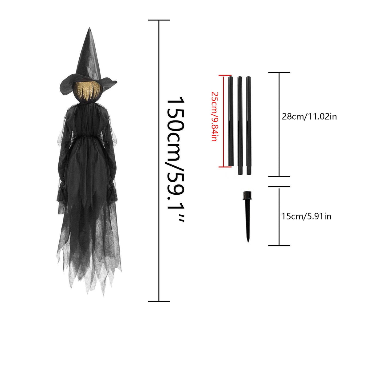Witchwood™ TOPRenddon Life-Size Glowing Witch Decor - 3-Pack 59" Halloween Yard Figures with Color-Changing LED Faces & Rainproof Fabric for Outdoor Haunted Displays
