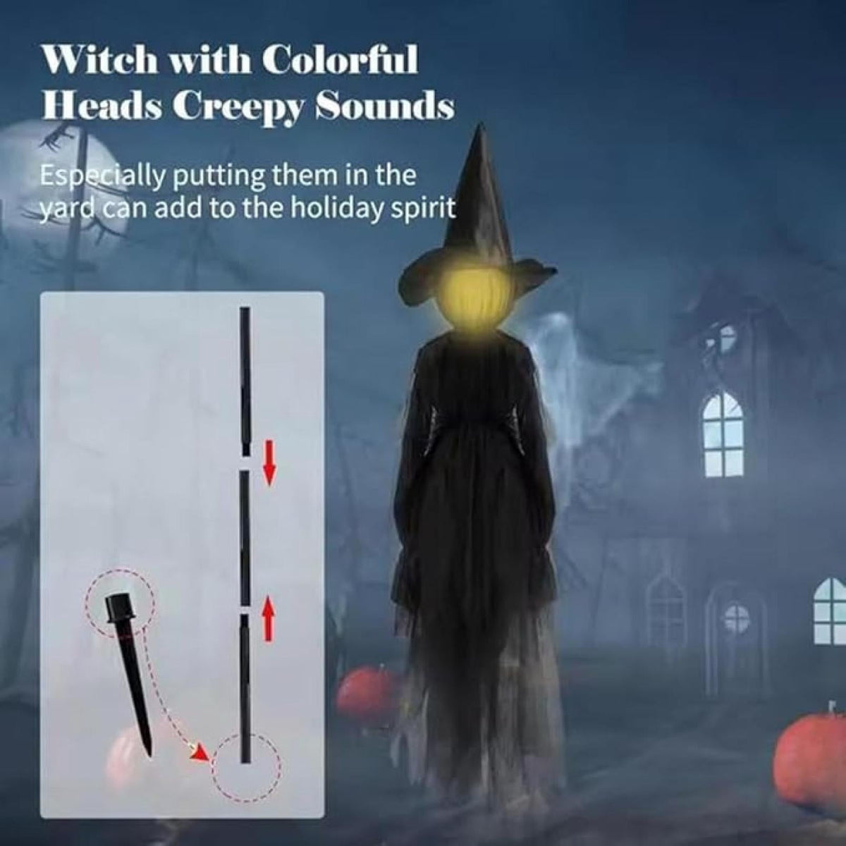 Witchwood™ Life-Size Light-Up Screaming Witches Halloween Decor - Outdoor LED Animated Witch with 7 Color Changing Lights & Sound Activation, Scary Yard Decoration