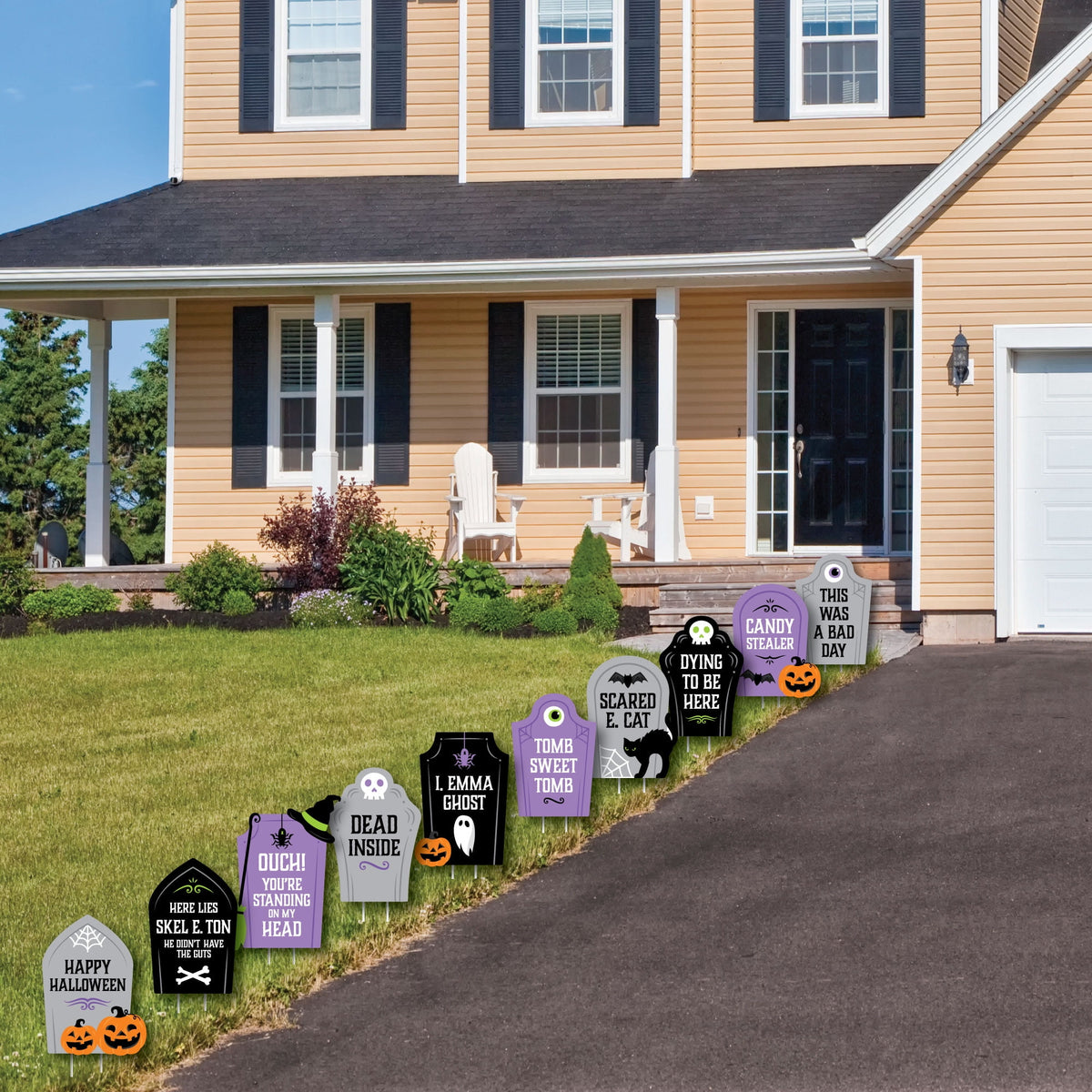 Witchwood™ Big Dot of Happiness Cute and Colorful Tombstones - Lawn Decorations - Outdoor Kids Halloween Party Yard Decorations - 10 Piece
