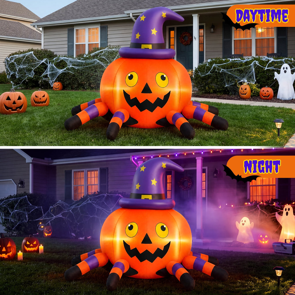 Witchwood™ 6.2FT Halloween Inflatable Decorations Pumpkin Spider with LED Lights, Halloween Blow Ups for Yard Party